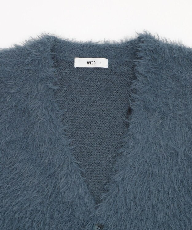 WEGO 【2025秋冬新作/ユニセックス着用ITEM/SMLサイズ展開】フェザーニットカーディガン ブルー