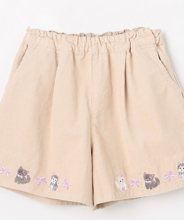 ANY KIDS ネコ刺繍 コーデュロイ ショートパンツ ベージュ