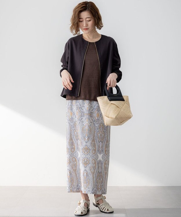 23区 【洗える】リネンレーヨンストレッチ ブルゾン ダークブラウン系