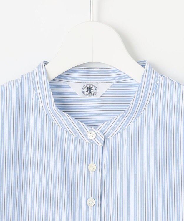 J.PRESS LADIES L 【洗える】ストライプ バンドカラー ブラウス サックスストライプ系