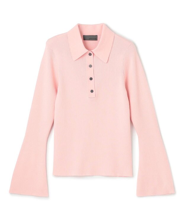 uncrave 【洗濯機洗い可】リブ フレアスリーブポロニット（uncrave STANDARD） ピンク