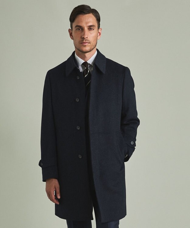 GOTAIRIKU アンゴラビーバー ステンカラーコート ネイビー系8(ストライプ)