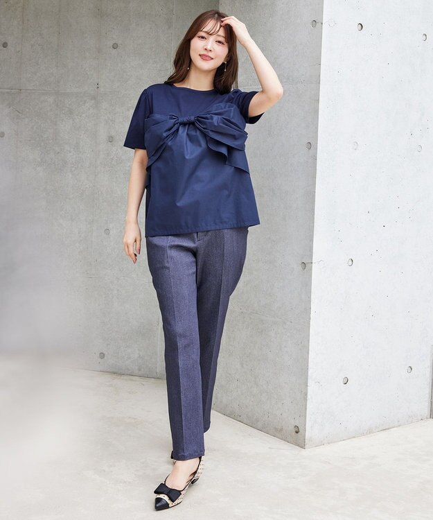 TOCCA 【洗える】PRESENT RIBBON Tシャツ ネイビー系