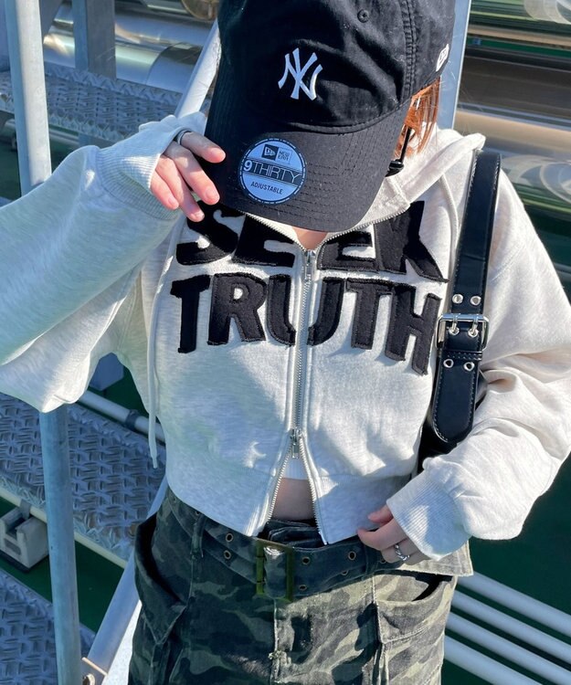 WEGO ロゴZIPショートパーカー 杢グレー