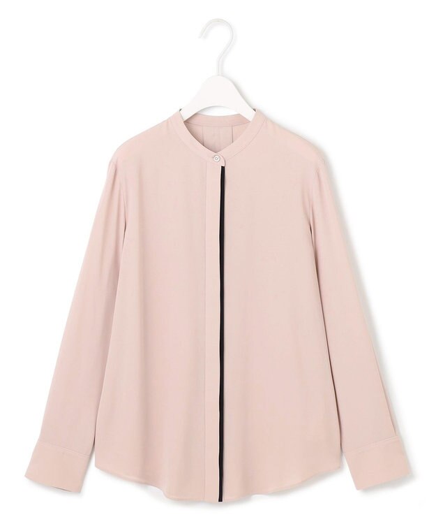 ICB L 【UVケア・速乾・洗える】BackSatinAmunzen バンドカラーブラウス ヘイズピンク系