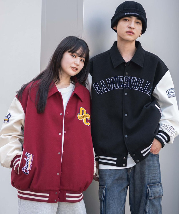 WEGO 【25年秋冬新作/ユニセックス着用ITEM/SMLサイズ展開】メルトンワッペンスタジャン ワイン