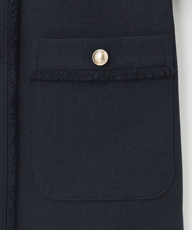 J.PRESS LADIES L ナチュラルツイードストレッチ ノーカラー ジャケット ネイビー系