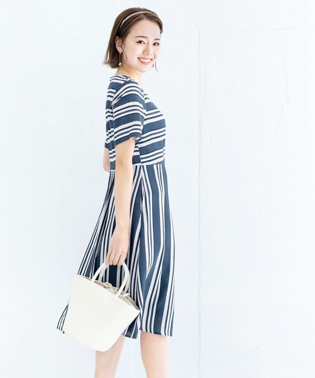 Tiaclasse 【洗える】 1枚でサマになるマルチボーダーワンピース ネイビー