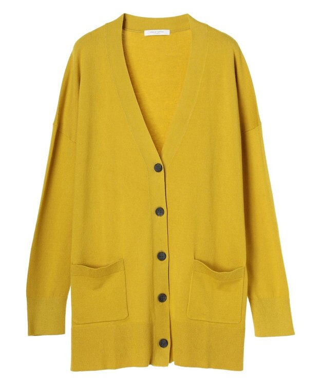 Green Parks もちやわ　Ｖネックミディ丈ニットカーディガン Yellow