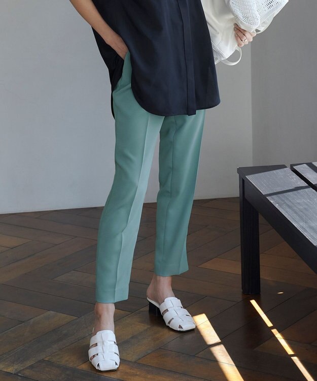 ICB 【接触冷感・UVケア・速乾・洗える】FluidBackSatin ドロストパンツ セラドン系