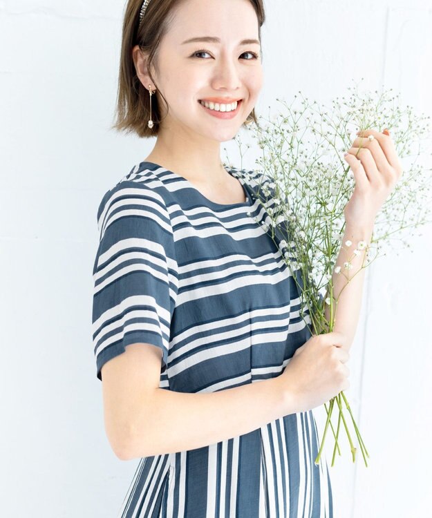 Tiaclasse 【洗える】 1枚でサマになるマルチボーダーワンピース ネイビー