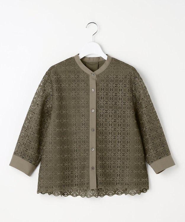 自由区 S ジオメトリックレース ブラウス カーキ