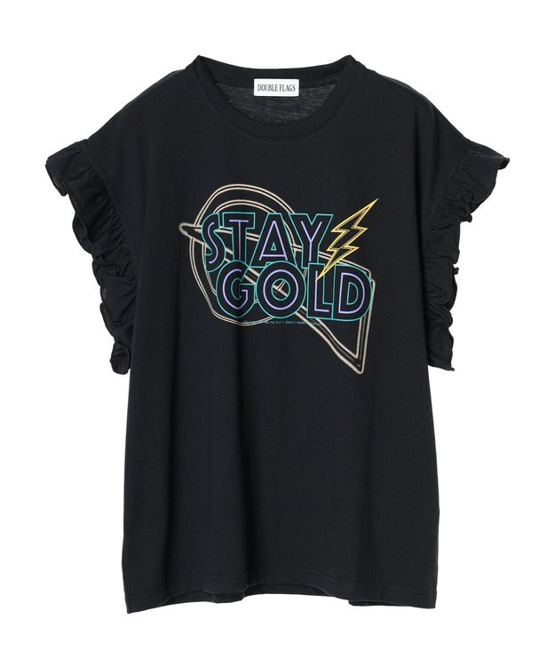 Green Parks ・ＤｏｕｂｌｅＦｌａｇｓ　フリルショルダープリントＴＥＥ Black