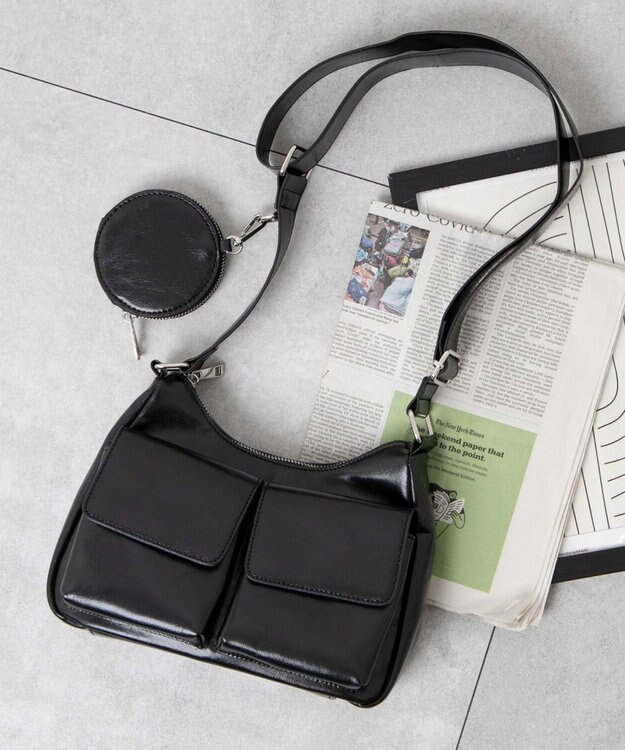 WEGO ポーチ付きポケットデザインショルダー ブラックその他