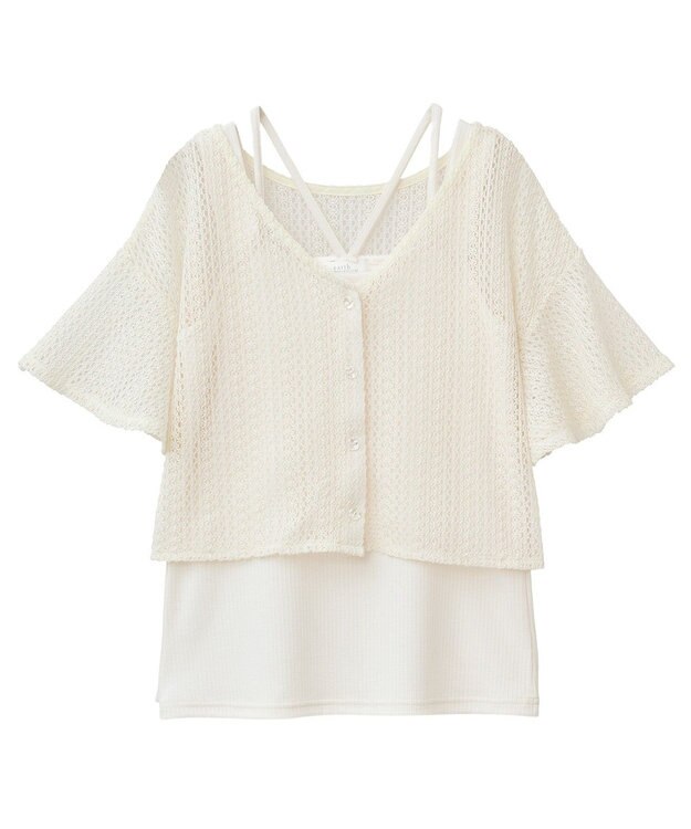 earth music&ecology ＳＥＴ２点レースカーディガン＋レイヤードインナー Ivory