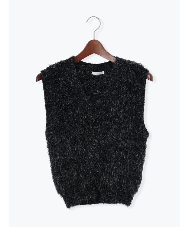 Te chichi シャギーヤーンVネックベスト ブラック