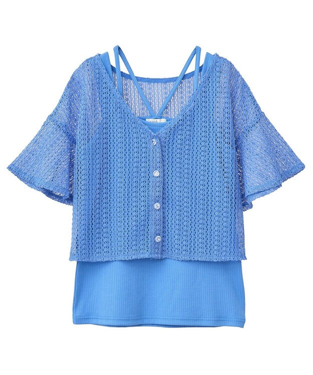 earth music&ecology ＳＥＴ２点レースカーディガン＋レイヤードインナー Blue