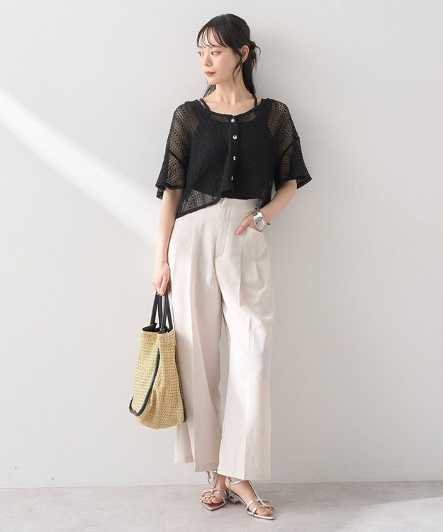 earth music&ecology ＳＥＴ２点レースカーディガン＋レイヤードインナー Black