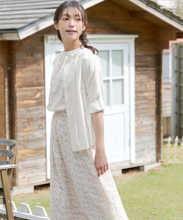 Tiaclasse L 【洗える】ノーカラーシアーシャツ オフホワイト