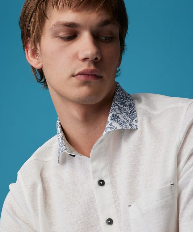 JOSEPH ABBOUD 【リネン素材/吸水速乾/日本素材】リネンハニカム ダディ ポロシャツ ホワイト×ペイズリー