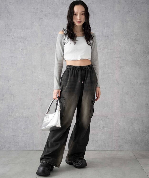 WEGO デニムパラシュートカーゴパンツ ブラック