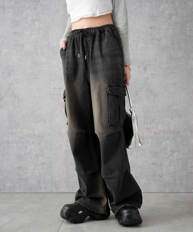 WEGO デニムパラシュートカーゴパンツ ブラック