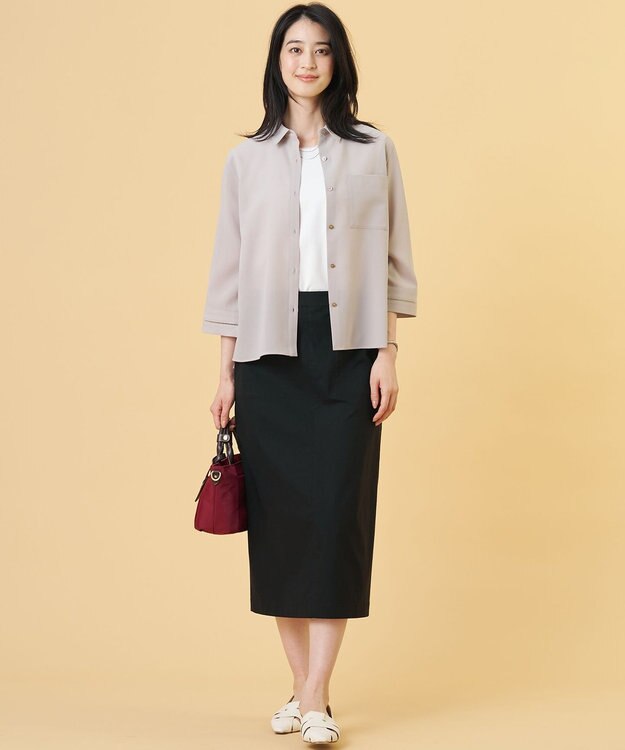 J.PRESS LADIES S 【人気素材】セルロースリネンストレッチ ナロー スカート ブラック系
