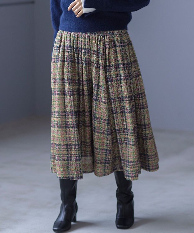 組曲 L ギミックチェックツイードスカート イエローミックス系5