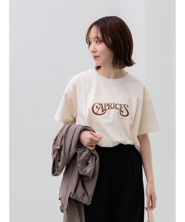 Te chichi パール&ロゴプリントTシャツ クリーム