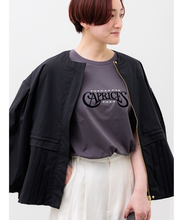 Te chichi パール&ロゴプリントTシャツ チャコールグレー