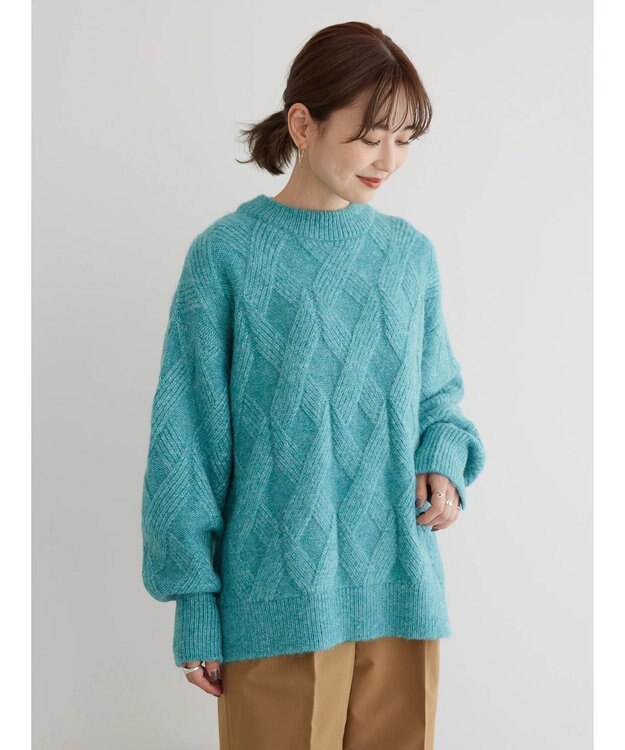 AMERICAN HOLIC Ｍｉｘヤーンモックネックケーブルニットプルオーバー Sax