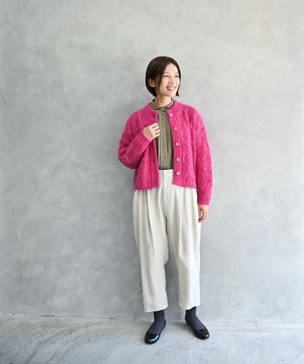 muuc 〈うっとり柔らか上質な極細繊維〉〈キッドモヘア×ウール×アルパカ×シルク〉リーフ模様編み カーディガン ピンク