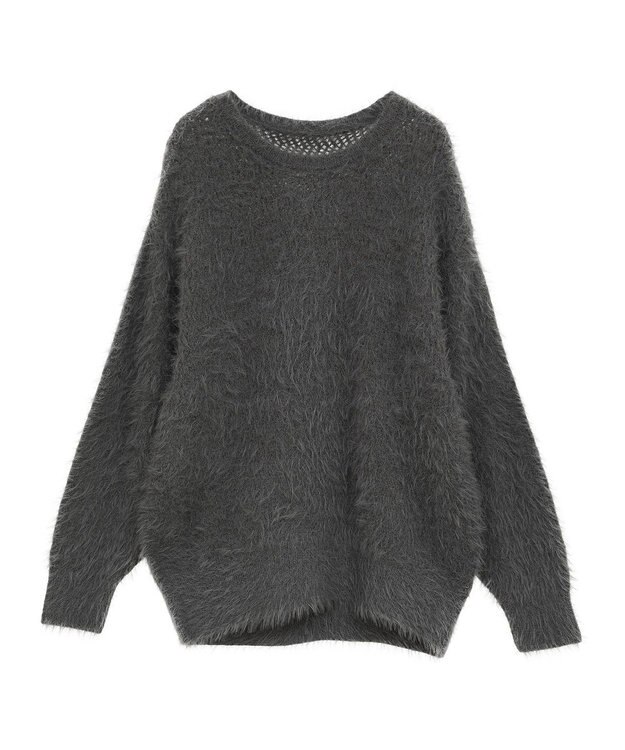 earth music&ecology モヘヤライクレースニット Charcoal Gray