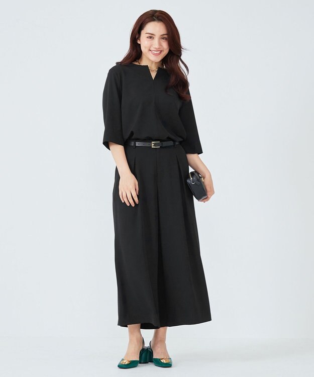 23区 L 【Lサイズ限定】ハイストレッチツイル ブラウス ブラック系