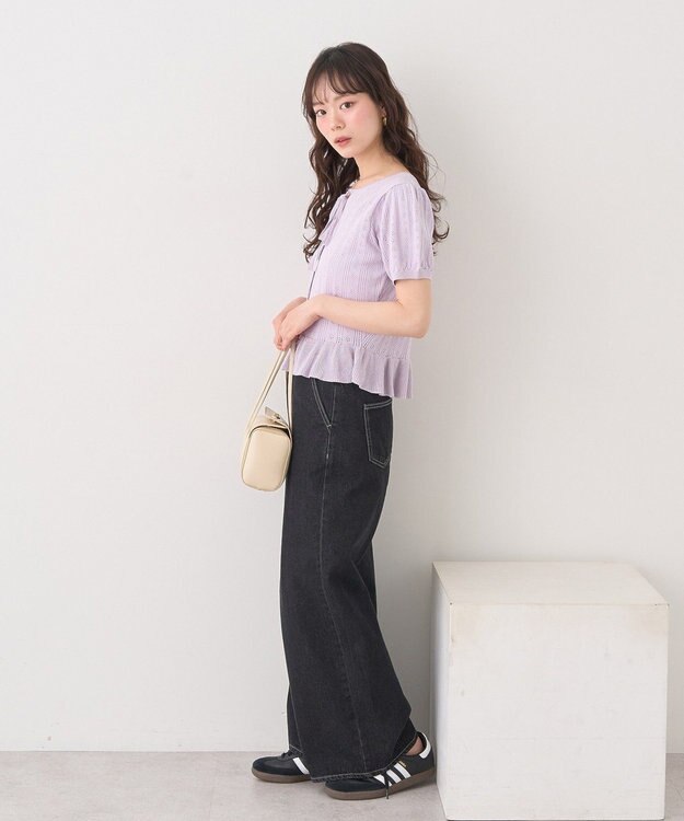 earth music&ecology ナローリボンペプラムニットカーディガン Lavender