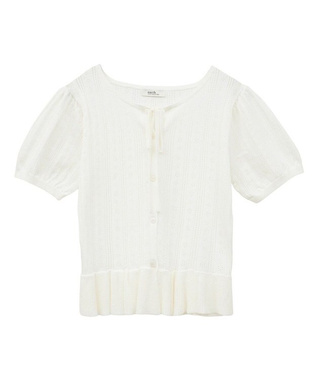 earth music&ecology ナローリボンペプラムニットカーディガン Ivory