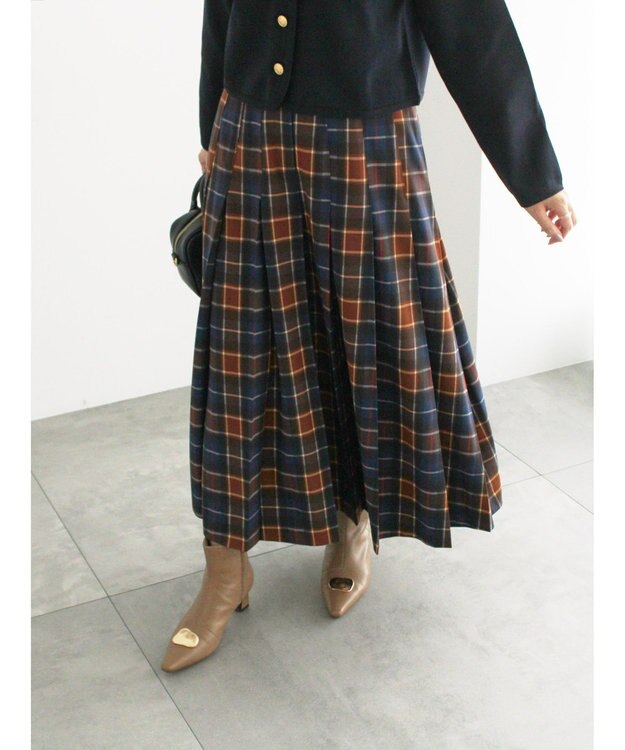 Te chichi チェックアソートロングプリーツスカート ネイビー
