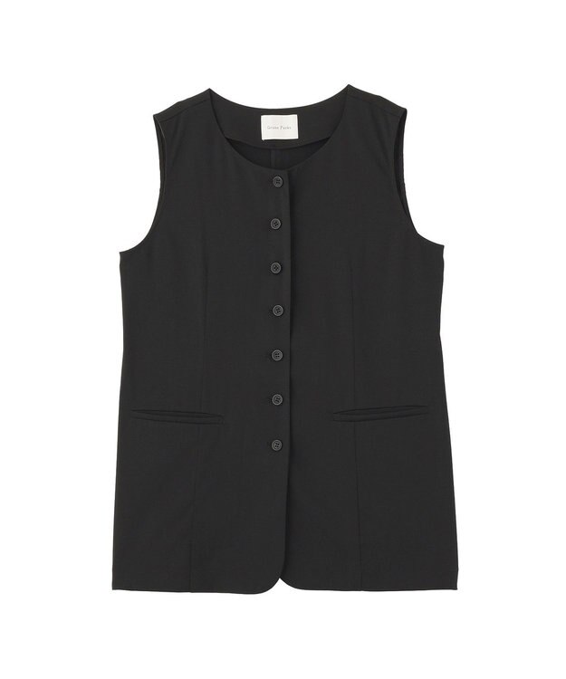 Green Parks クルーネック多釦ジレ Black