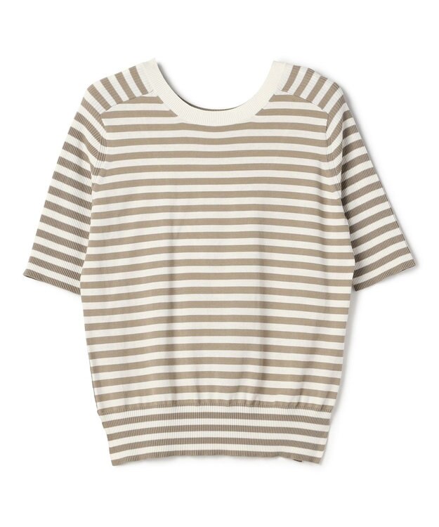BEIGE， JULIE / コットンシルク 2WAY半袖ニット Ecru×Taupe