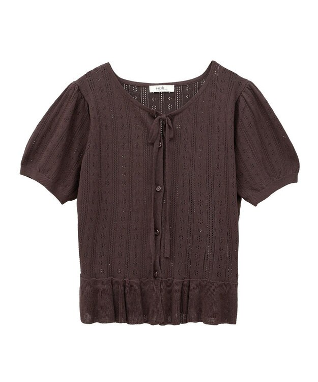 earth music&ecology ナローリボンペプラムニットカーディガン Brown