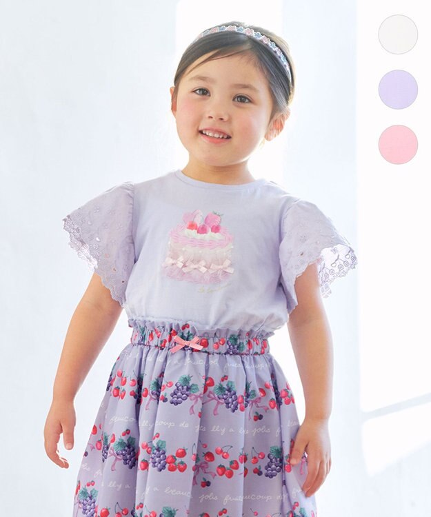 ANY KIDS 袖レース ケーキプリント Tシャツ ラベンダー