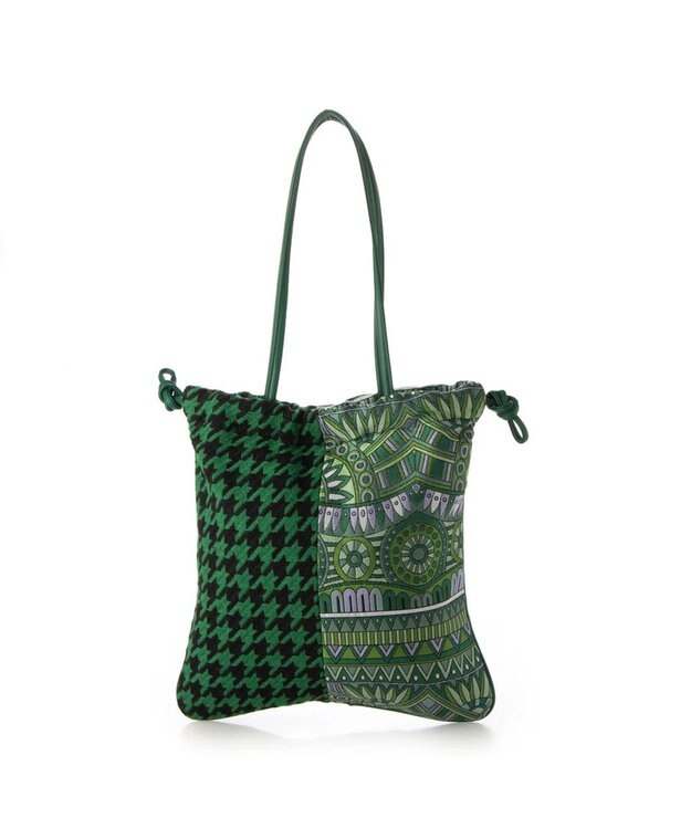 UNBILLION cachecache 柄パッチワーク巾着トートバッグ グリーン