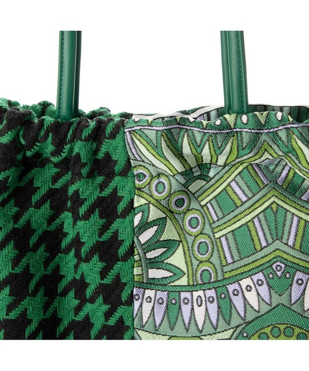 UNBILLION cachecache 柄パッチワーク巾着トートバッグ グリーン