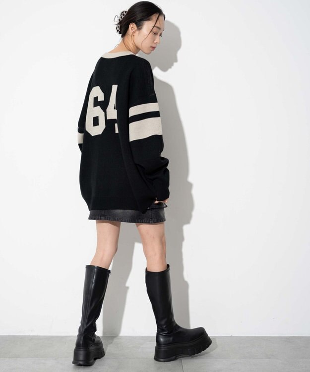 WEGO 【ユニセックス着用ITEM】ジャガードスリーブラインプルオーバー ブラック