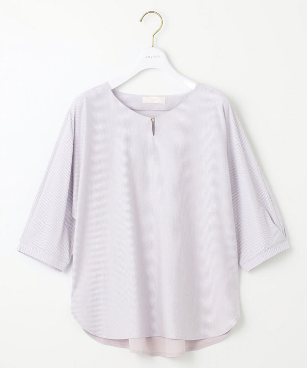 ANY SIS S 【洗える】シルケットストライプドルマン カットソー ラベンダーストライプ