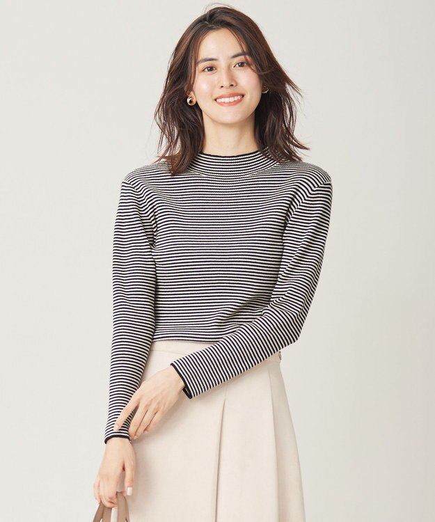 ANY SIS 【洗える】ハイネックインナー ニット ブラック×アイボリー