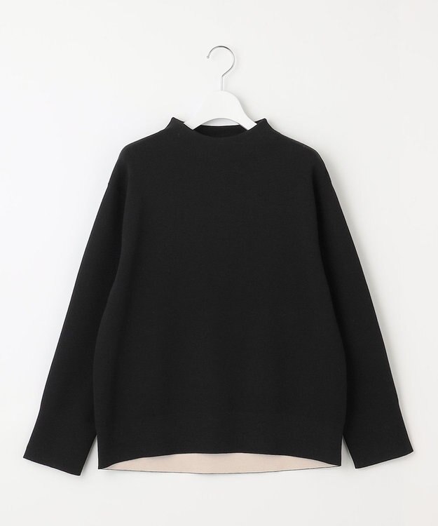 自由区 【WEB限定カラーあり】【セットアップ対応・洗える】レーヨンストレッチモックネック ニット ブラック×シャンパン