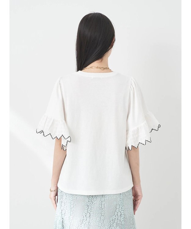 earth music&ecology 配色スカラップスリーブＴＥＥ Off White