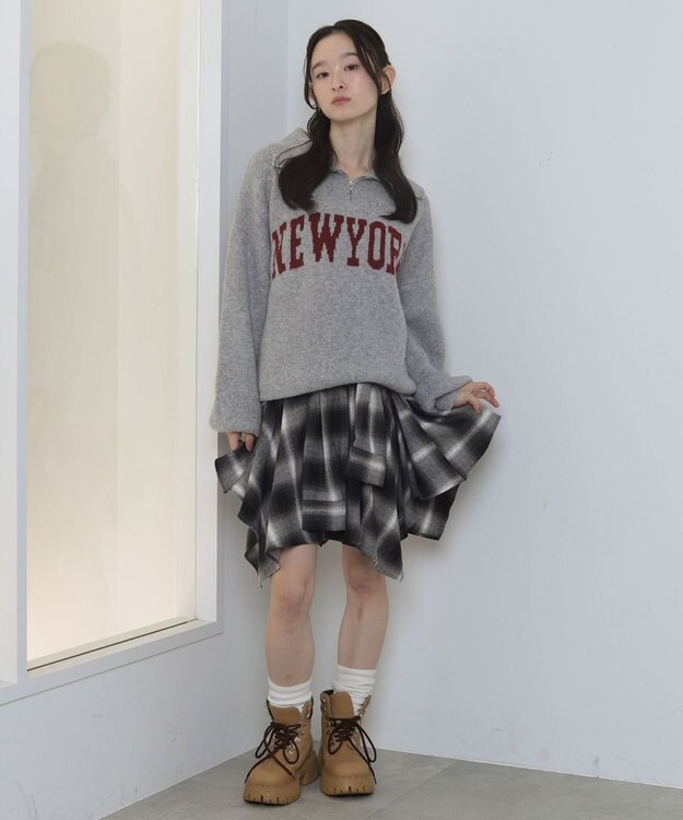 WEGO フラッフィーハーフジップニット 杢グレー