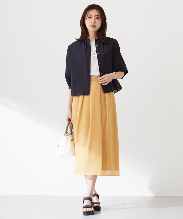 J.PRESS LADIES L 【洗える】ブライトスパンボイル スカート マリーゴールド系